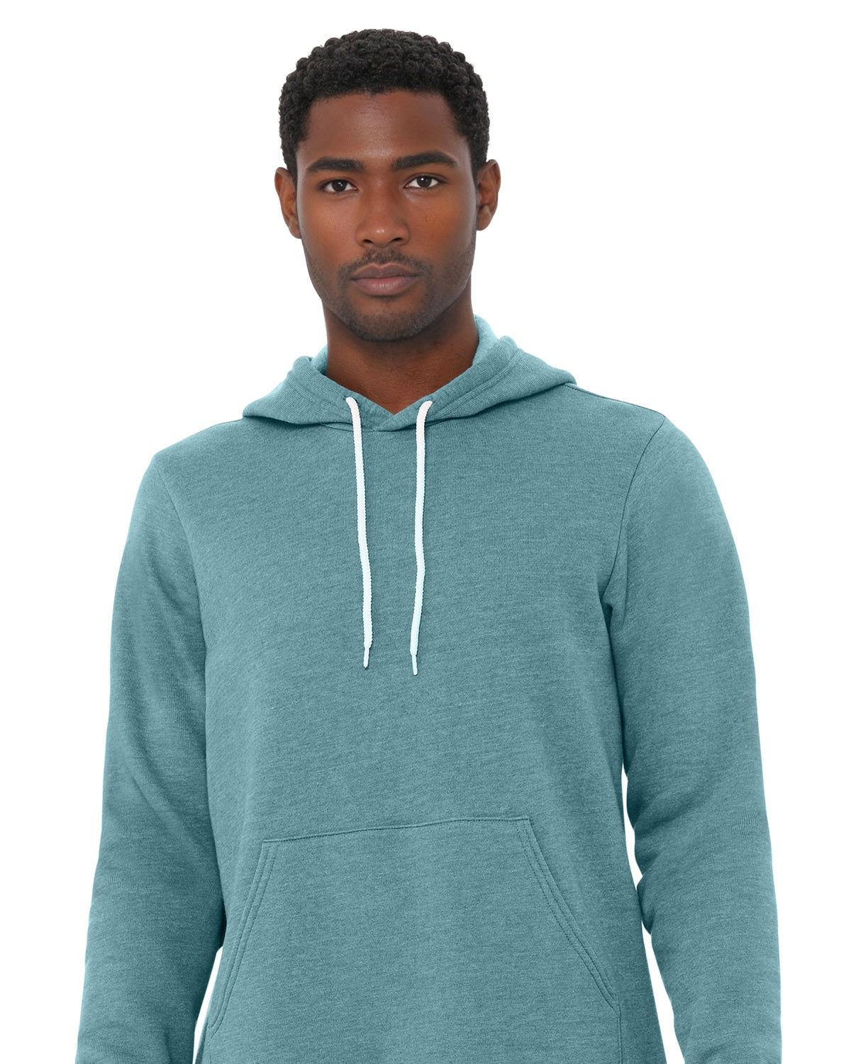 BELLA+CANVAS 3719 Heather Blue Lagoon model front on white