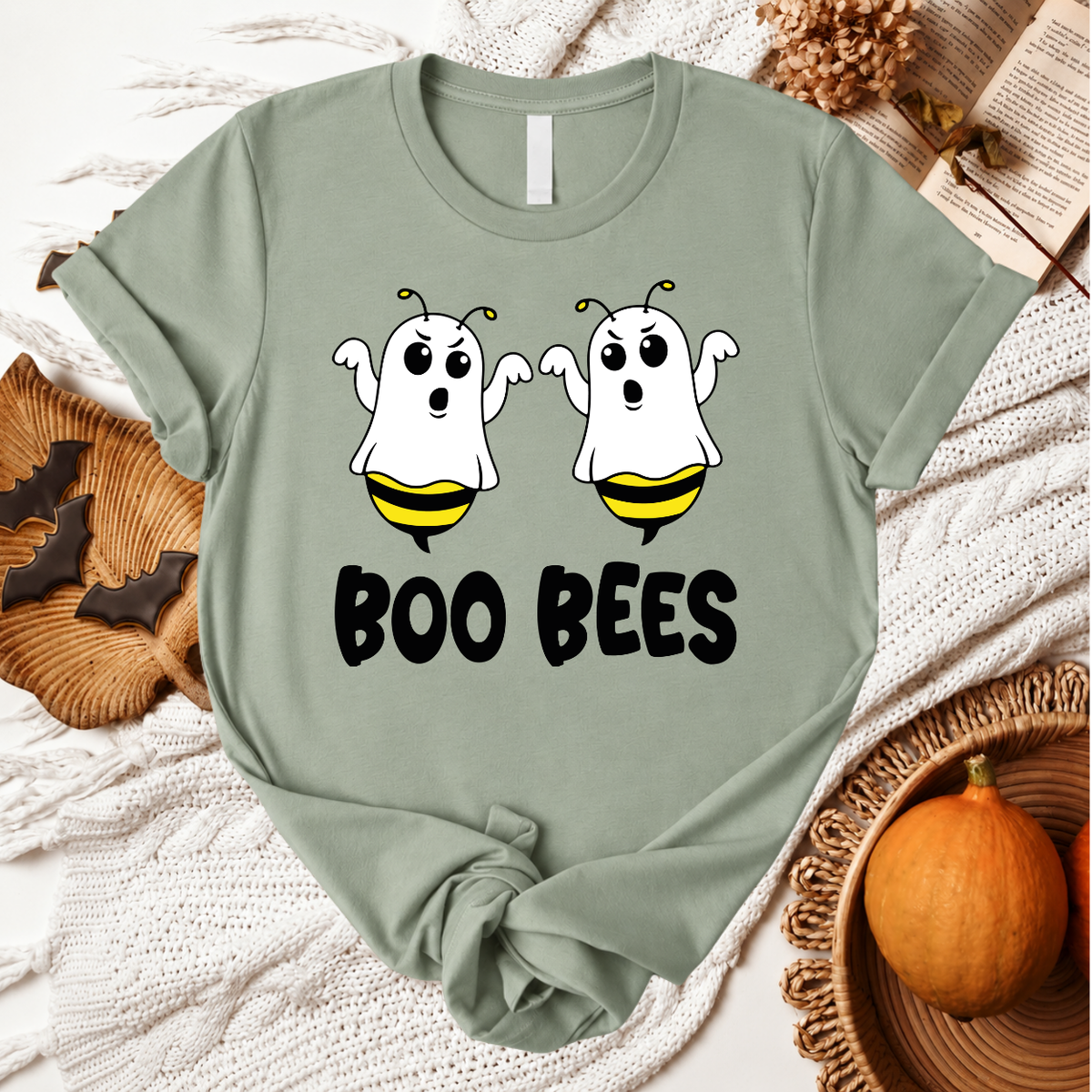 Boo Bees Halloween T-Shirt - Sage