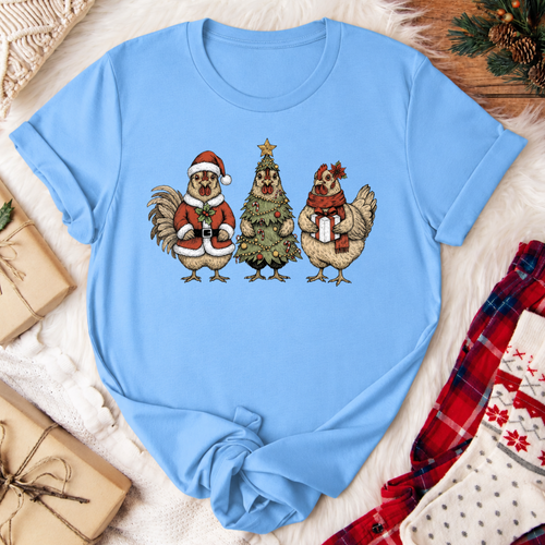Christmas Chickens T-Shirt - Carolina Blue