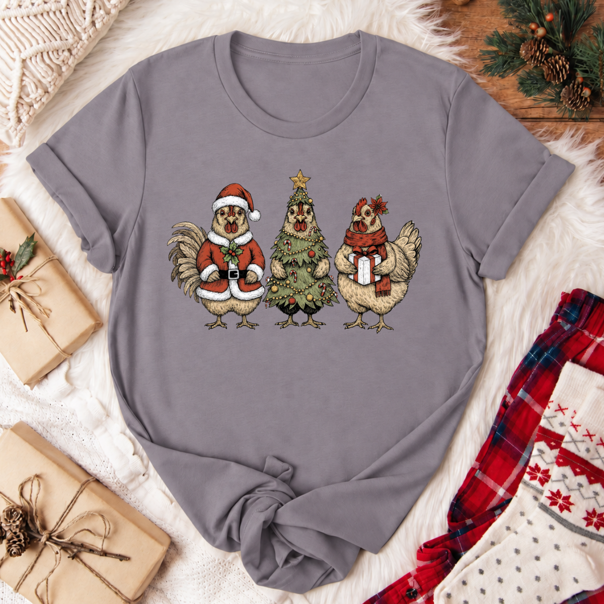 Christmas Chickens T-Shirt - Storm