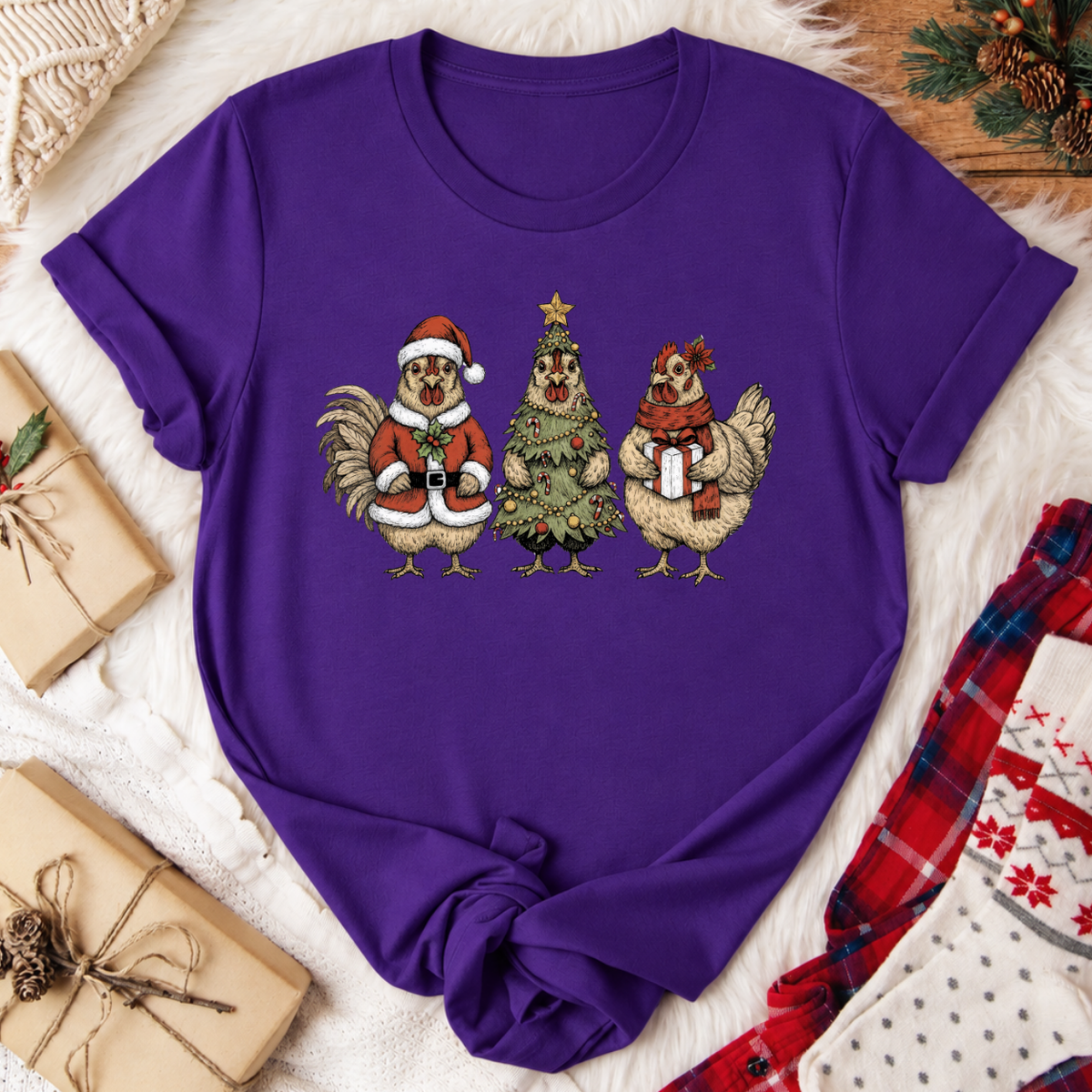 Christmas Chickens T-Shirt - Team Purple