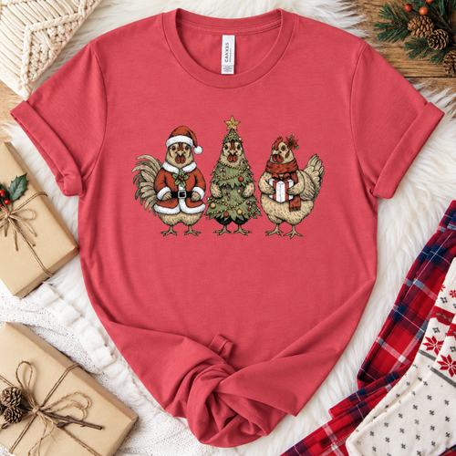 Christmas Chickens T-Shirt - Vintage Red