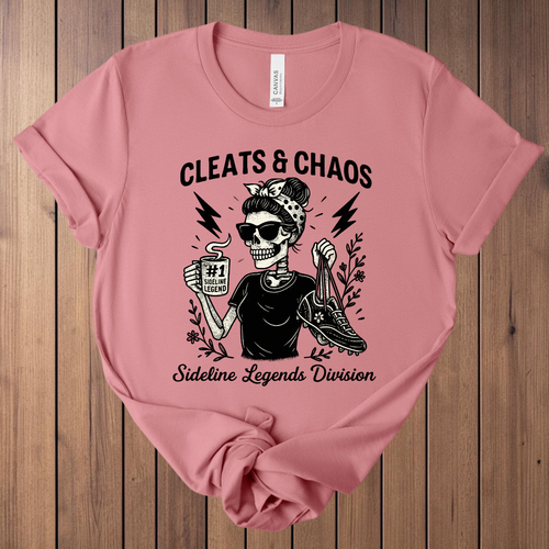 Cleats & Chaos soccer t-shirt in Mauve