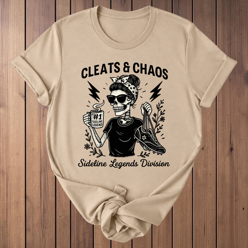 Cleats & Chaos soccer t-shirt in Tan