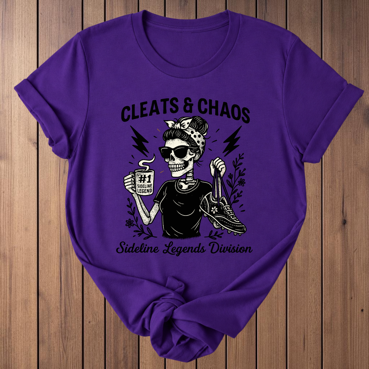 Cleats & Chaos soccer t-shirt in Team Purple