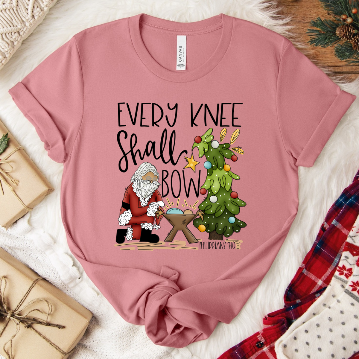 Every Knee Shall Bow Christmas T-Shirt - Mauve