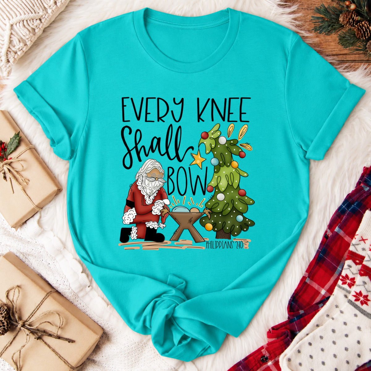 Every Knee Shall Bow Christmas T-Shirt - Teal