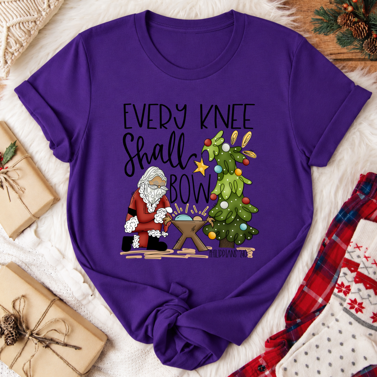 Every Knee Shall Bow Christmas T-Shirt - Team Purple