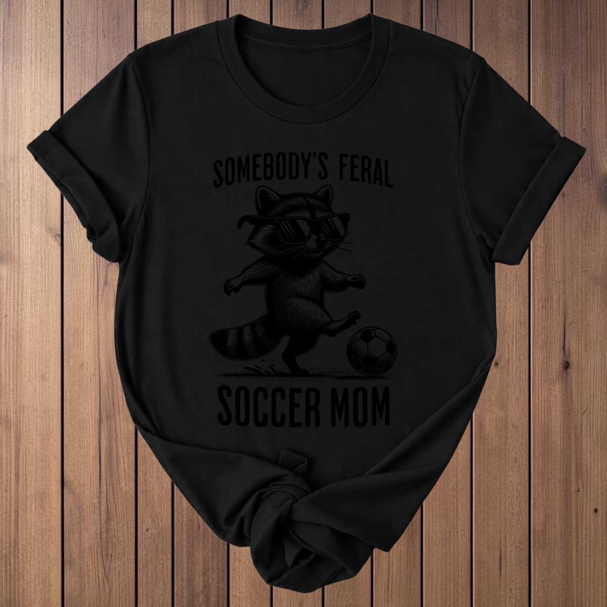 Feral Soccer Mom Raccoon t-shirt in Black