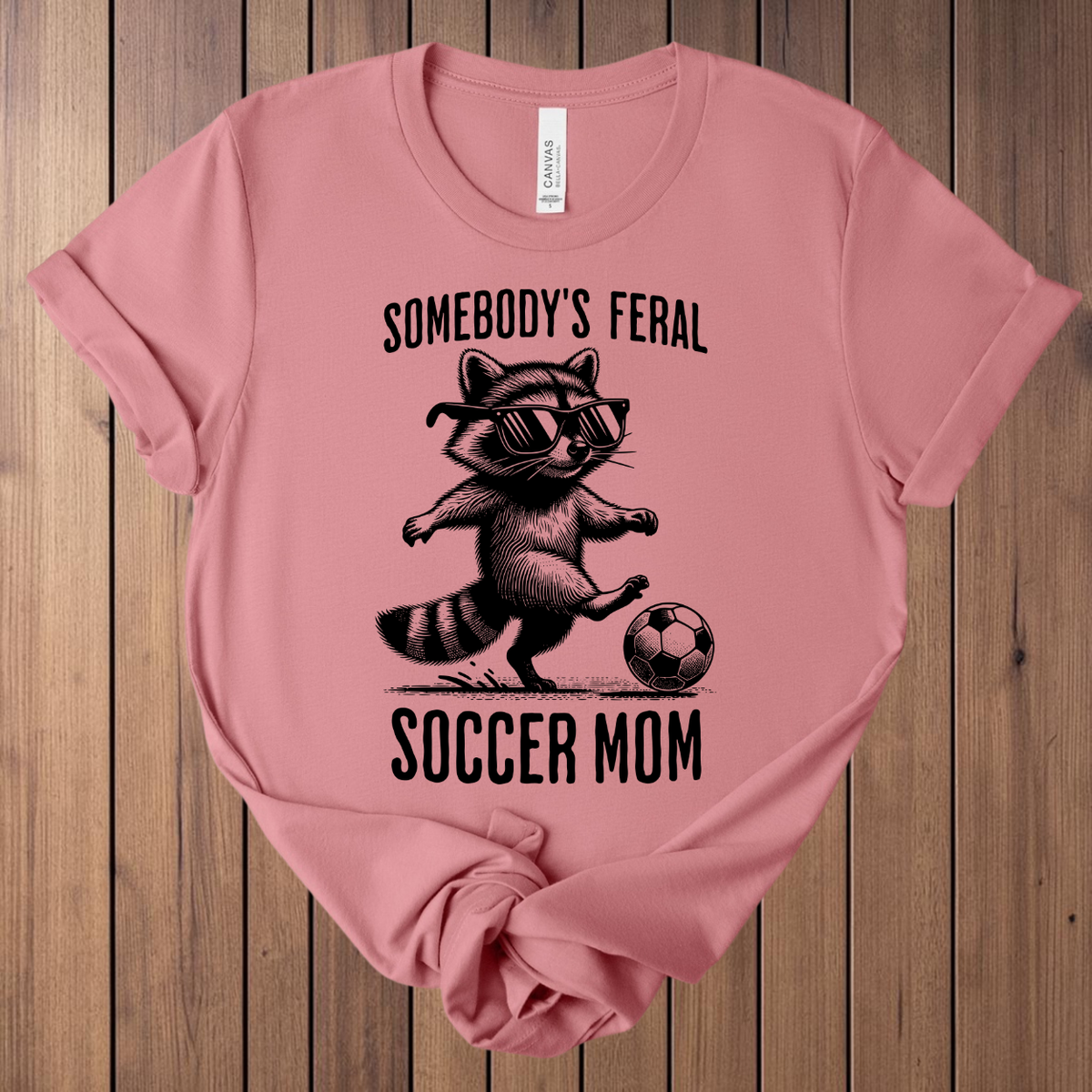 Feral Soccer Mom Raccoon t-shirt in Mauve