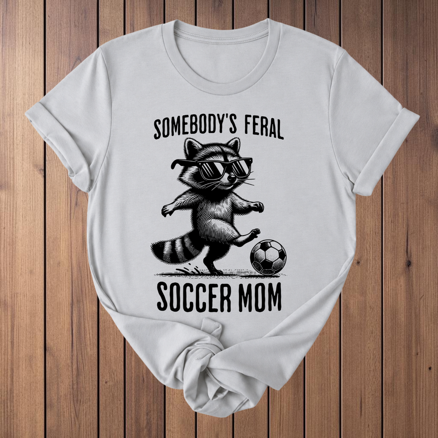 Feral Soccer Mom Raccoon t-shirt in Silver