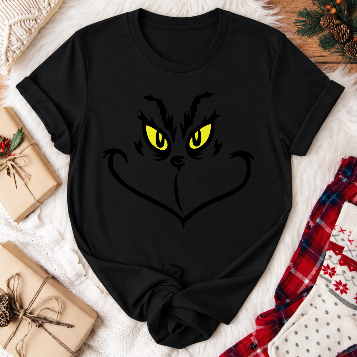 Grinch Face Christmas T-Shirt - Black