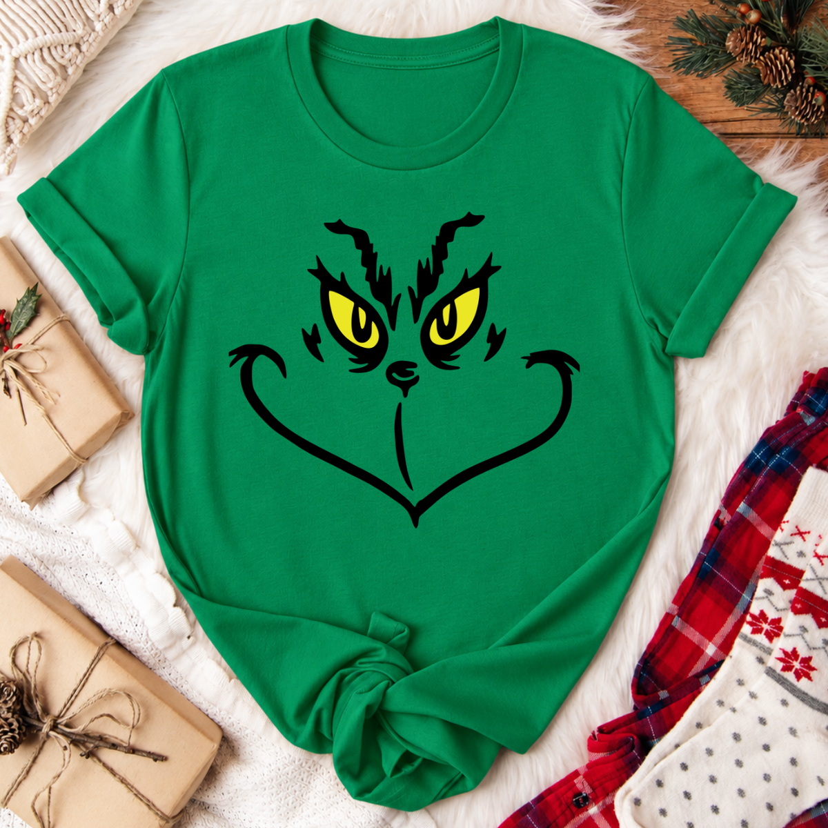 Grinch Face Christmas T-Shirt - Kelly Green