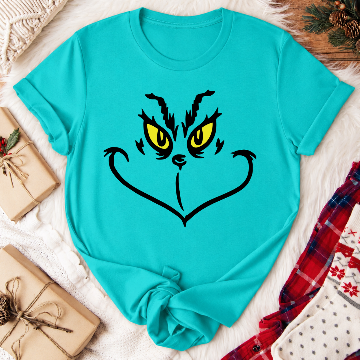 Grinch Face Christmas T-Shirt - Teal