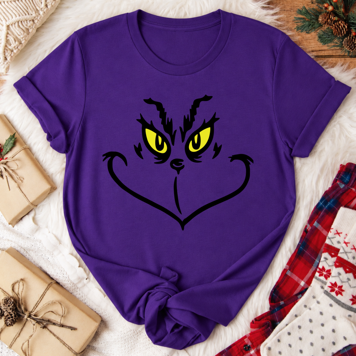 Grinch Face Christmas T-Shirt - Team Purple