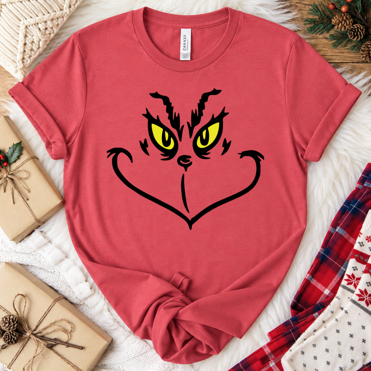 Grinch Face Christmas T-Shirt - Vintage Red