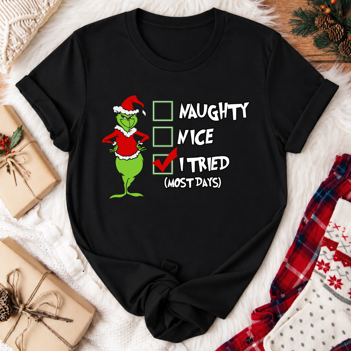 Grinch I Tried Christmas T-Shirt - Black