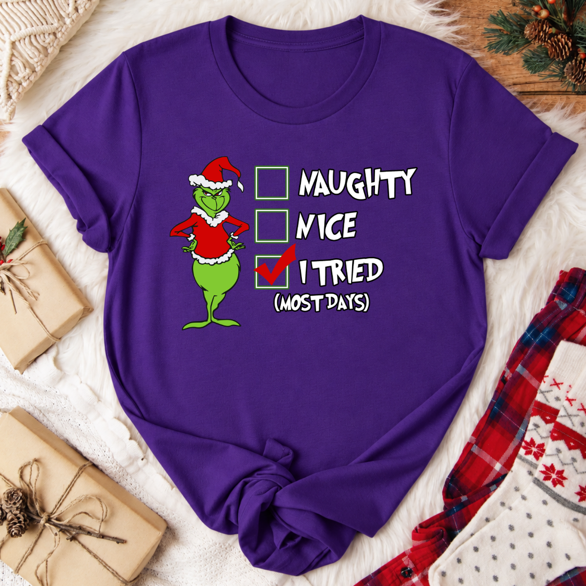 Grinch I Tried Christmas T-Shirt - Team Purple