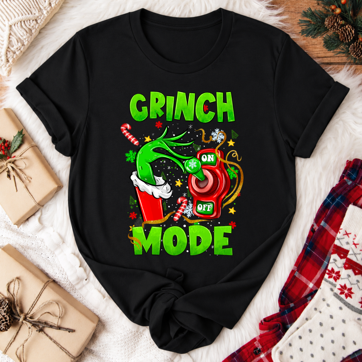 Grinch Mode Christmas T-Shirt - Black