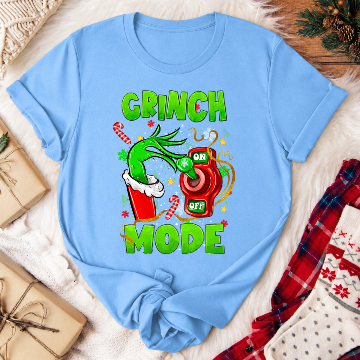 Grinch Mode Christmas T-Shirt - Carolina Blue