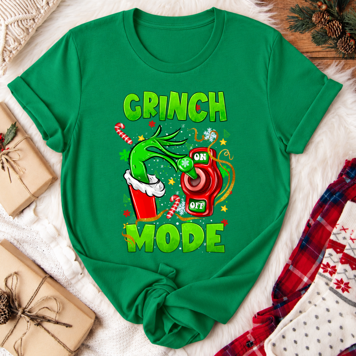 Grinch Mode Christmas T-Shirt - Kelly Green