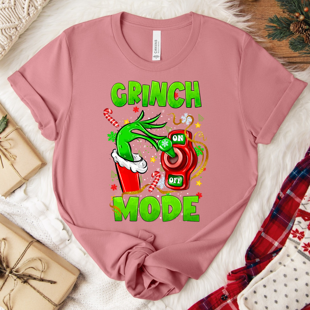 Grinch Mode Christmas T-Shirt - Mauve