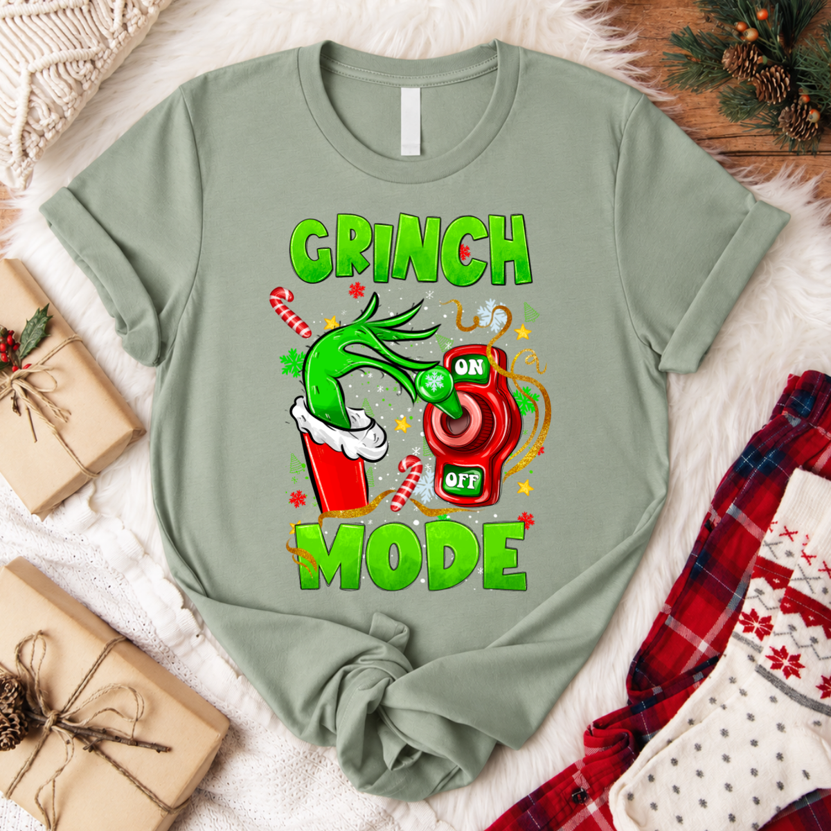 Grinch Mode Christmas T-Shirt - Sage