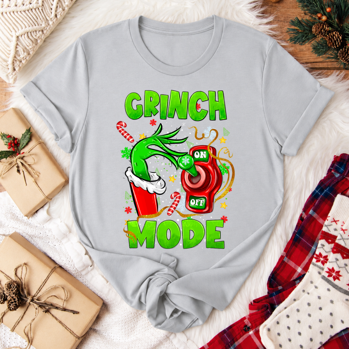 Grinch Mode Christmas T-Shirt - Silver