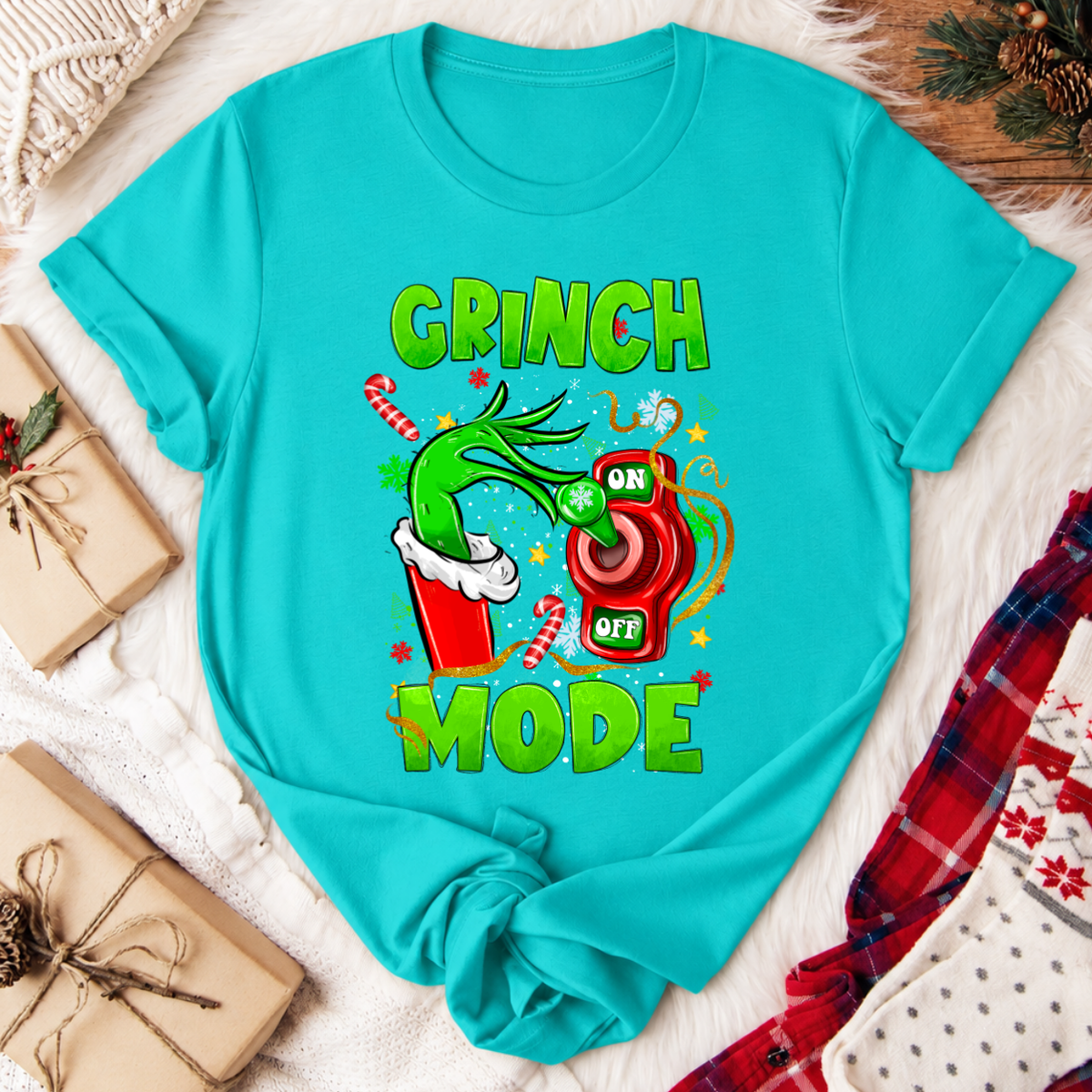 Grinch Mode Christmas T-Shirt - Teal