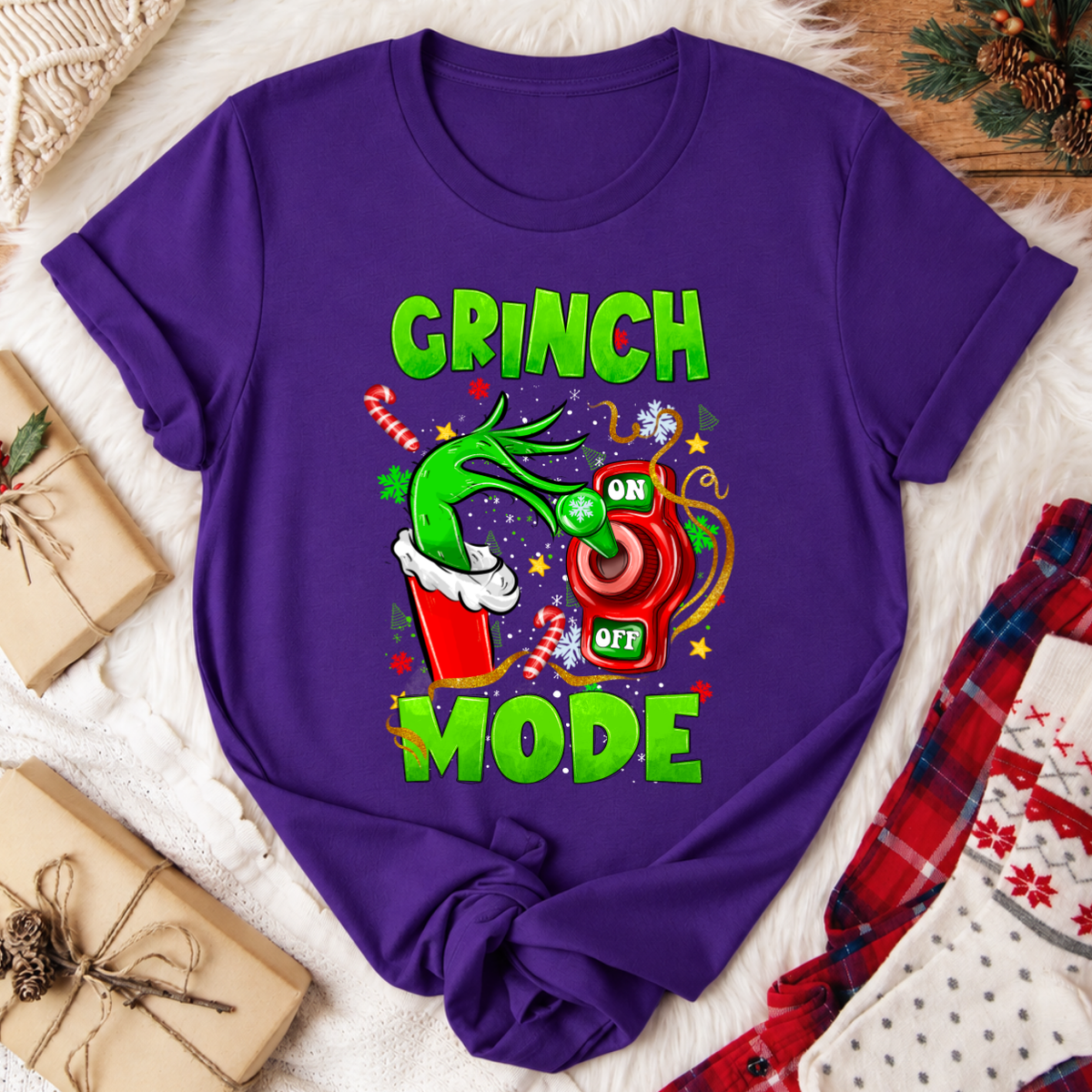 Grinch Mode Christmas T-Shirt - Team Purple