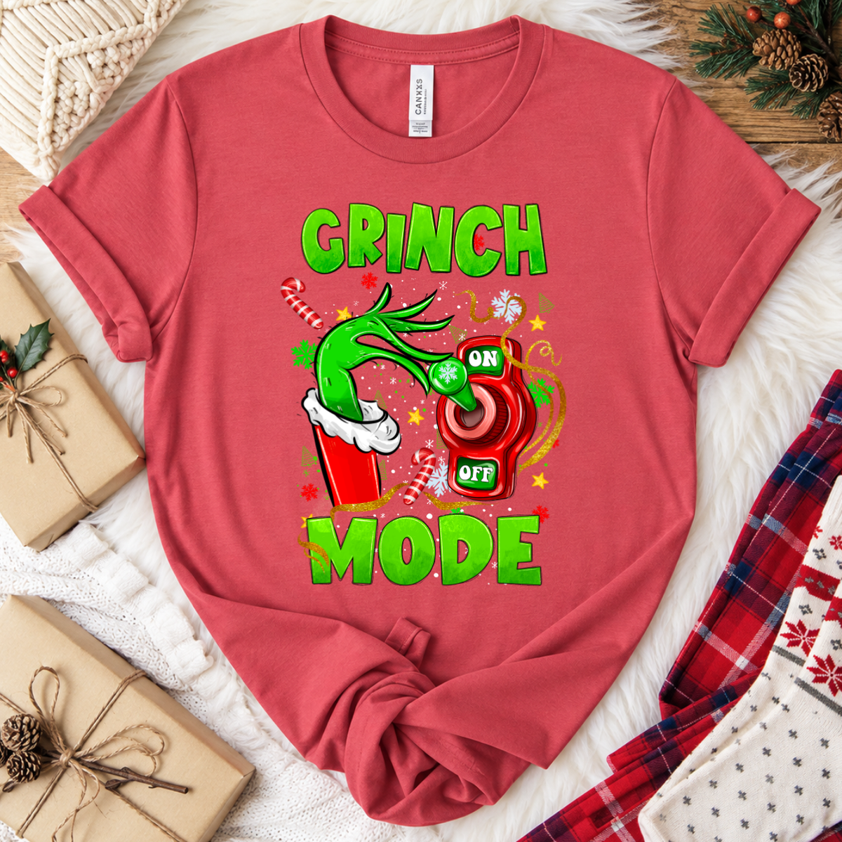 Grinch Mode Christmas T-Shirt - Vintage Red