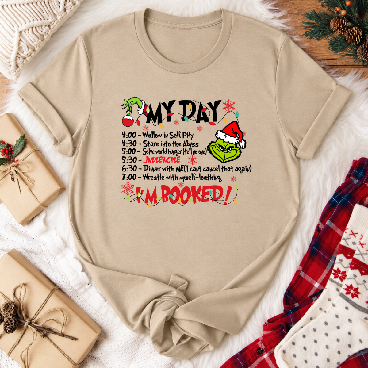 Grinch My Day Christmas T-Shirt - Tan