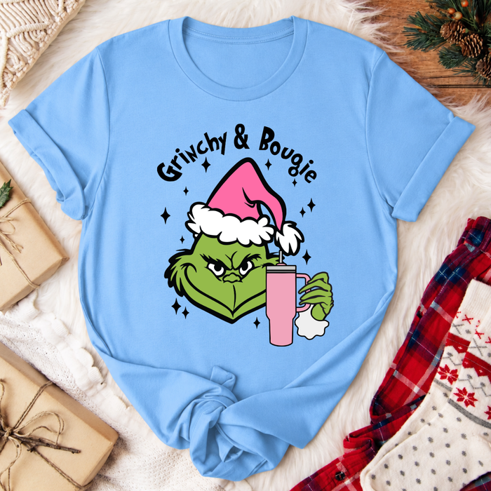 Grinchy & Bougie Christmas T-Shirt - Carolina Blue