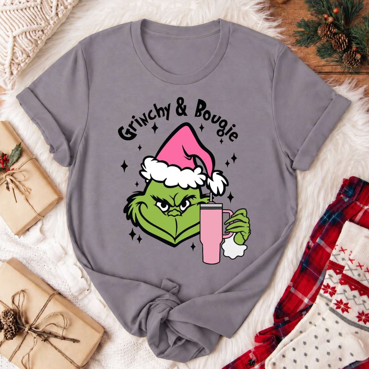 Grinchy & Bougie Christmas T-Shirt - Storm
