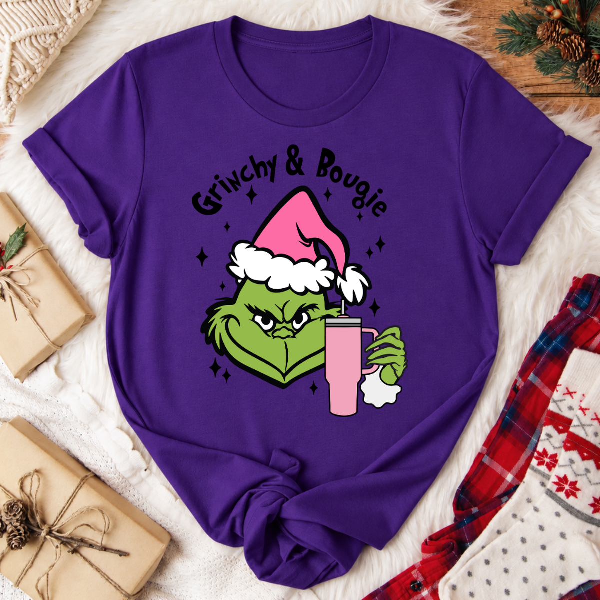 Grinchy & Bougie Christmas T-Shirt - Team Purple