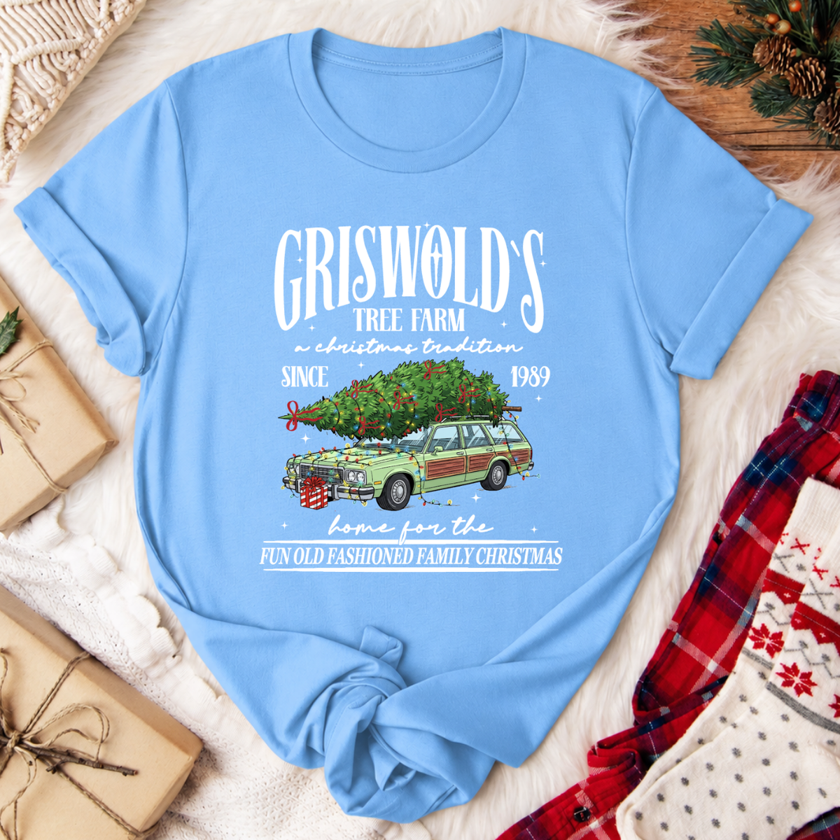 Griswold's Tree Farm Christmas T-Shirt - Carolina Blue