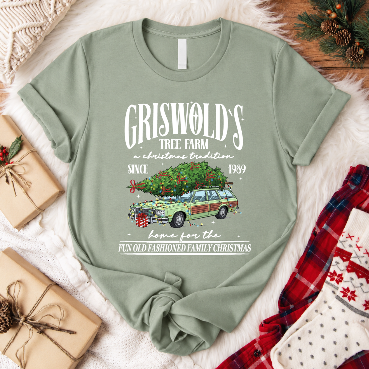 Griswold's Tree Farm Christmas T-Shirt - Sage