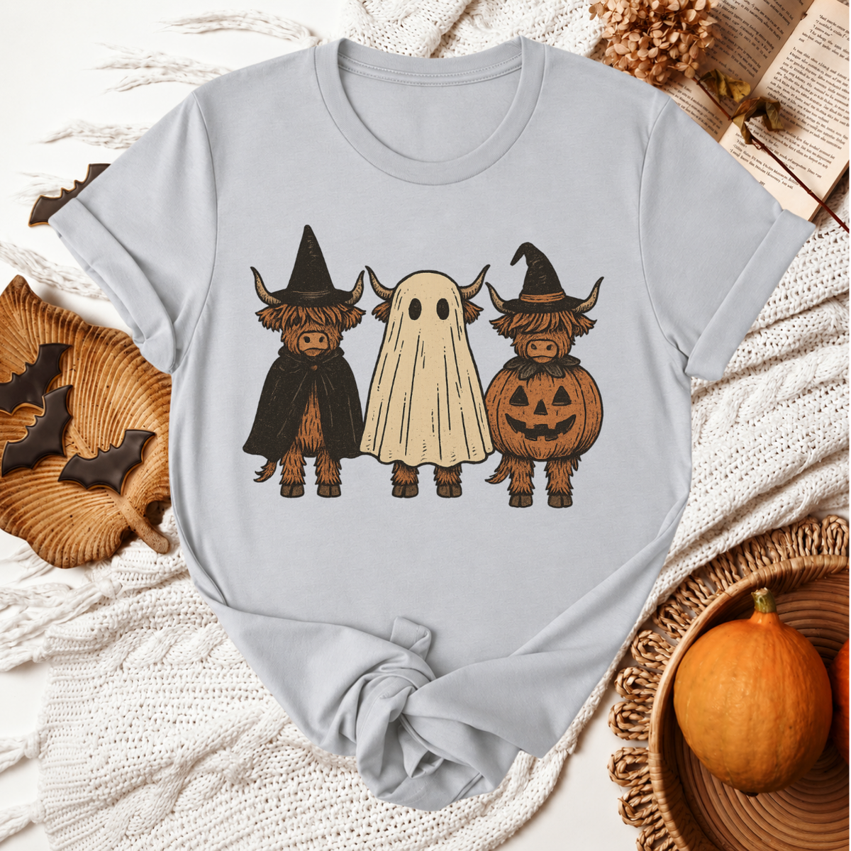 Highland Cow Boo Halloween T-Shirt - Silver