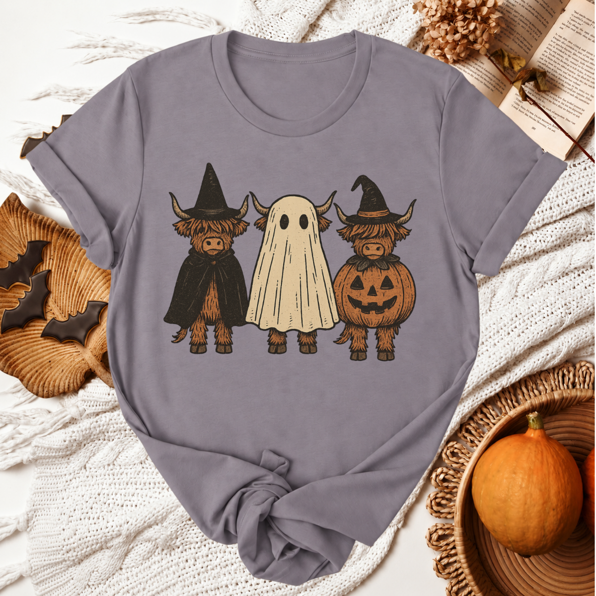 Highland Cow Boo Halloween T-Shirt - Storm