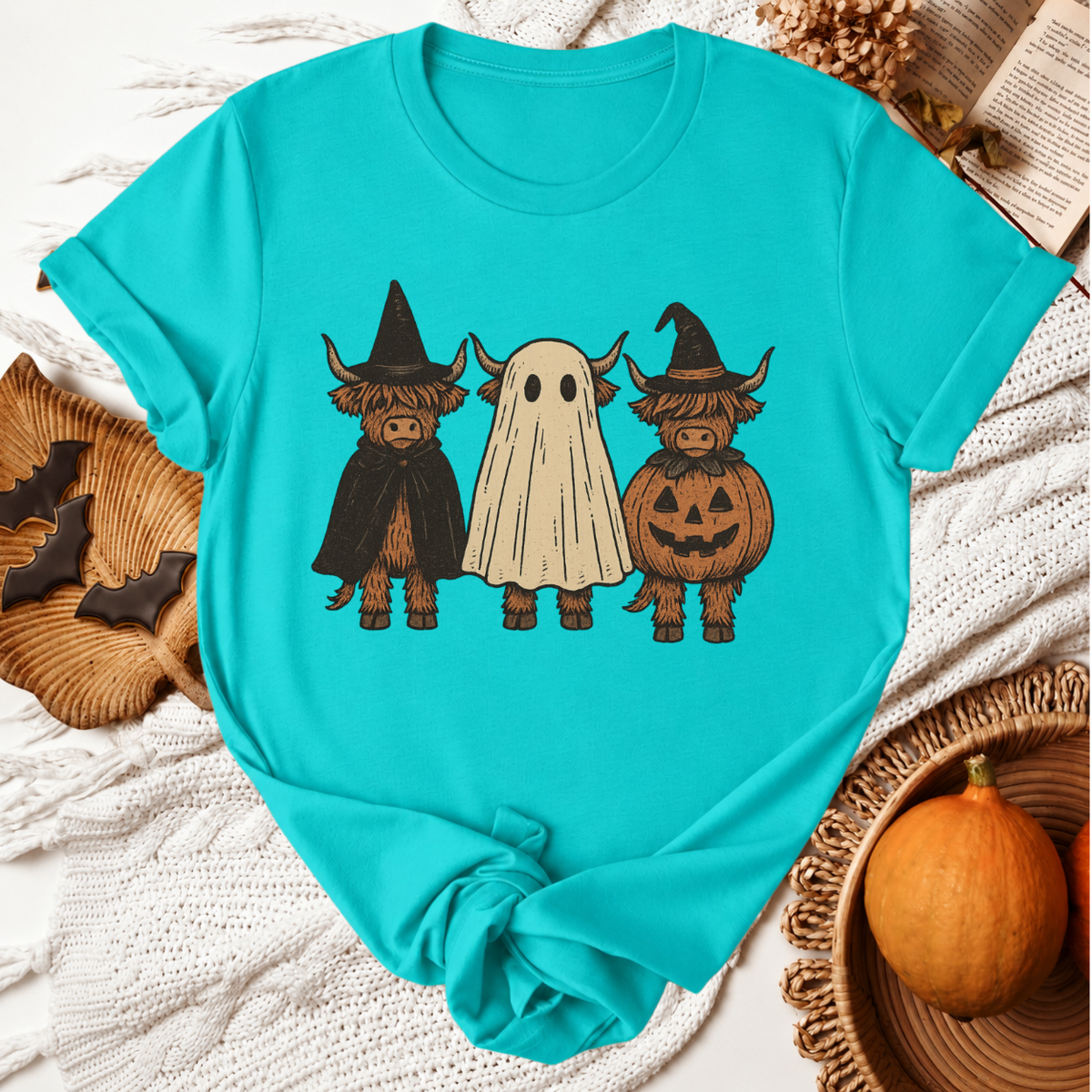 Highland Cow Boo Halloween T-Shirt - Teal