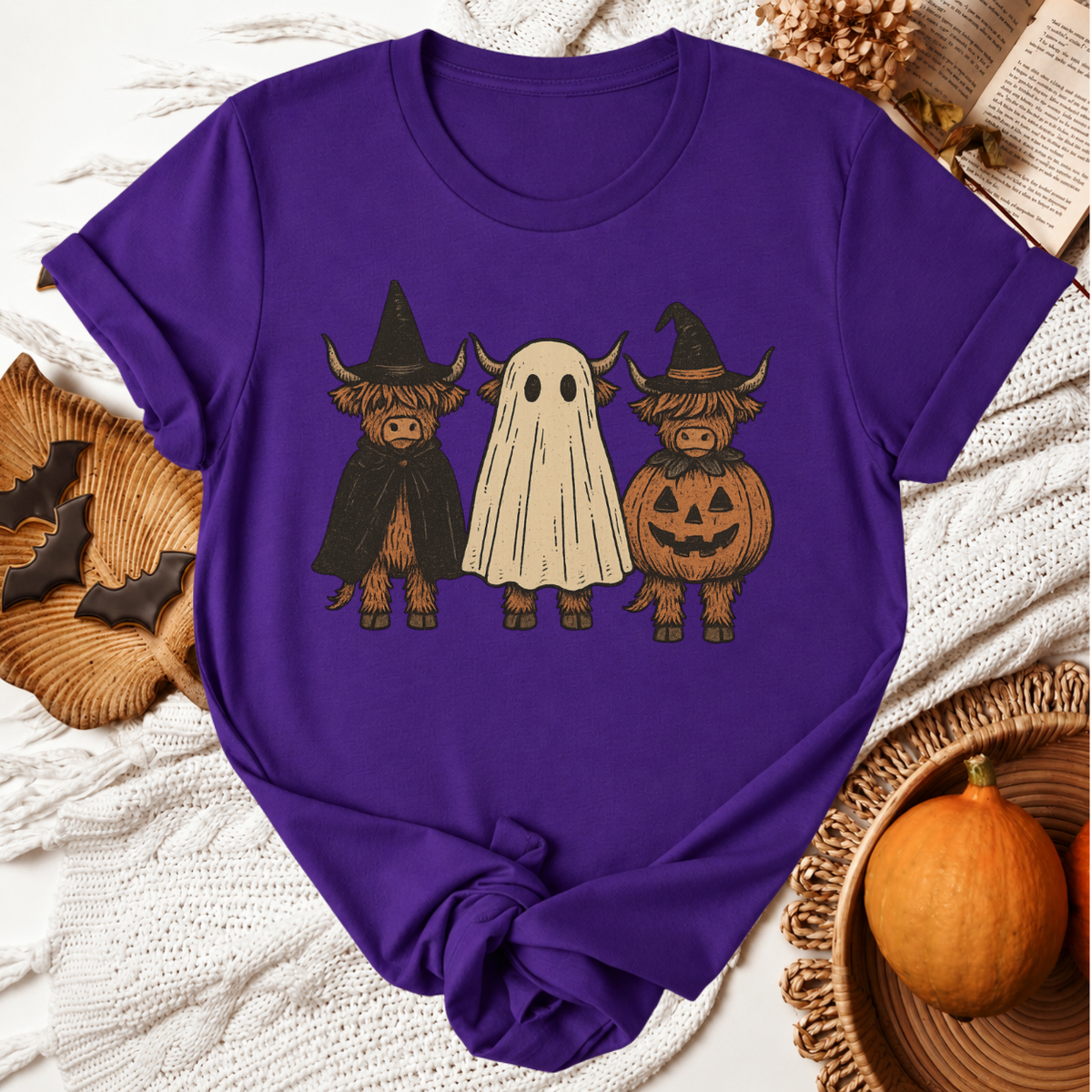 Highland Cow Boo Halloween T-Shirt - Team Purple