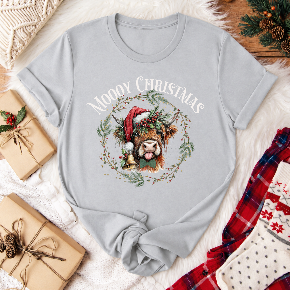 MOOOY Christmas Highland Cow T-Shirt - Silver
