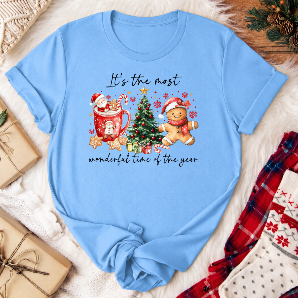 It's the Most Wonderful Time of the Year Christmas T-Shirt - Carolina Blue