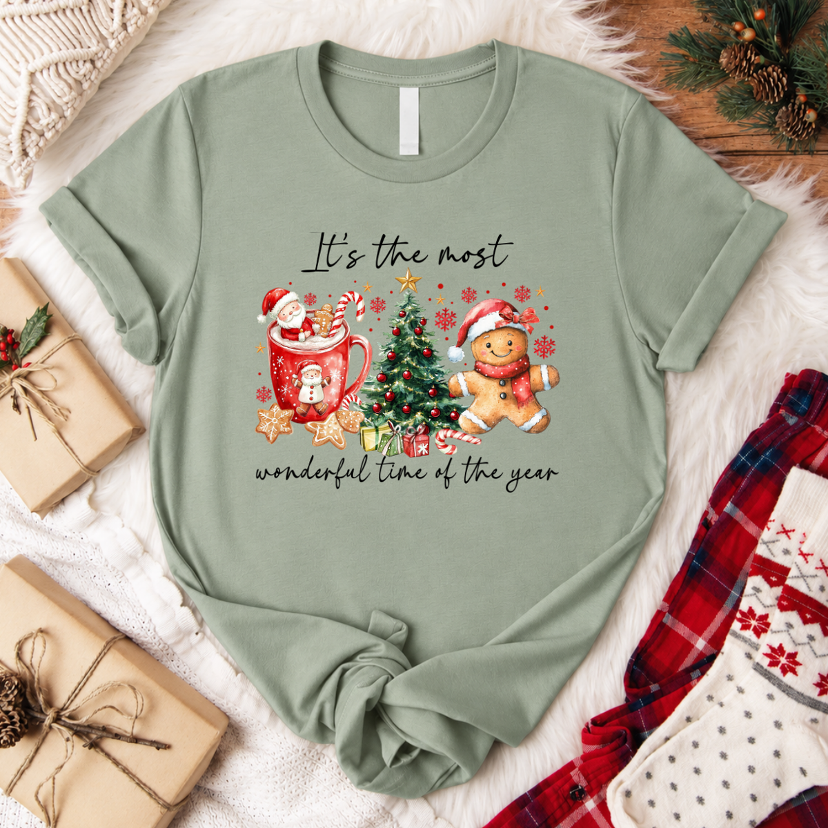 It's the Most Wonderful Time of the Year Christmas T-Shirt - Sage