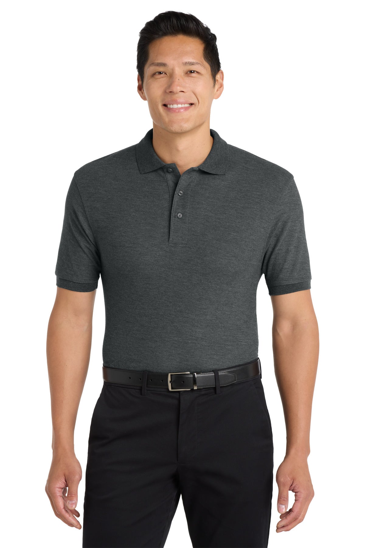 Port Authority K500 Charcoal Heather Grey model front