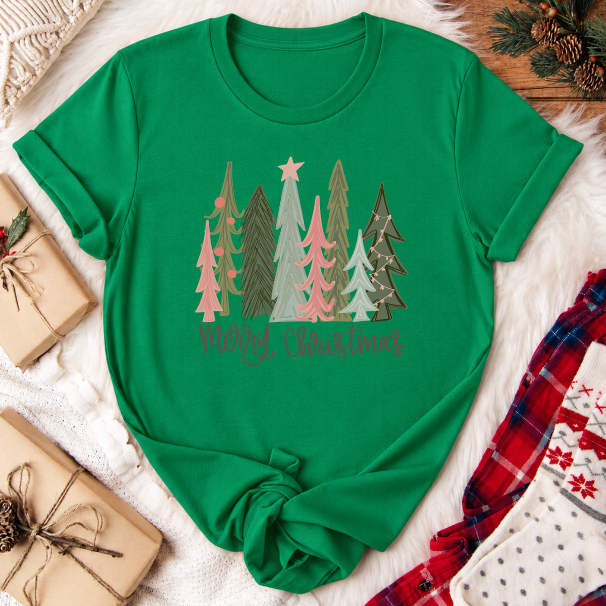 Merry Christmas Tree T-Shirt - Kelly Green