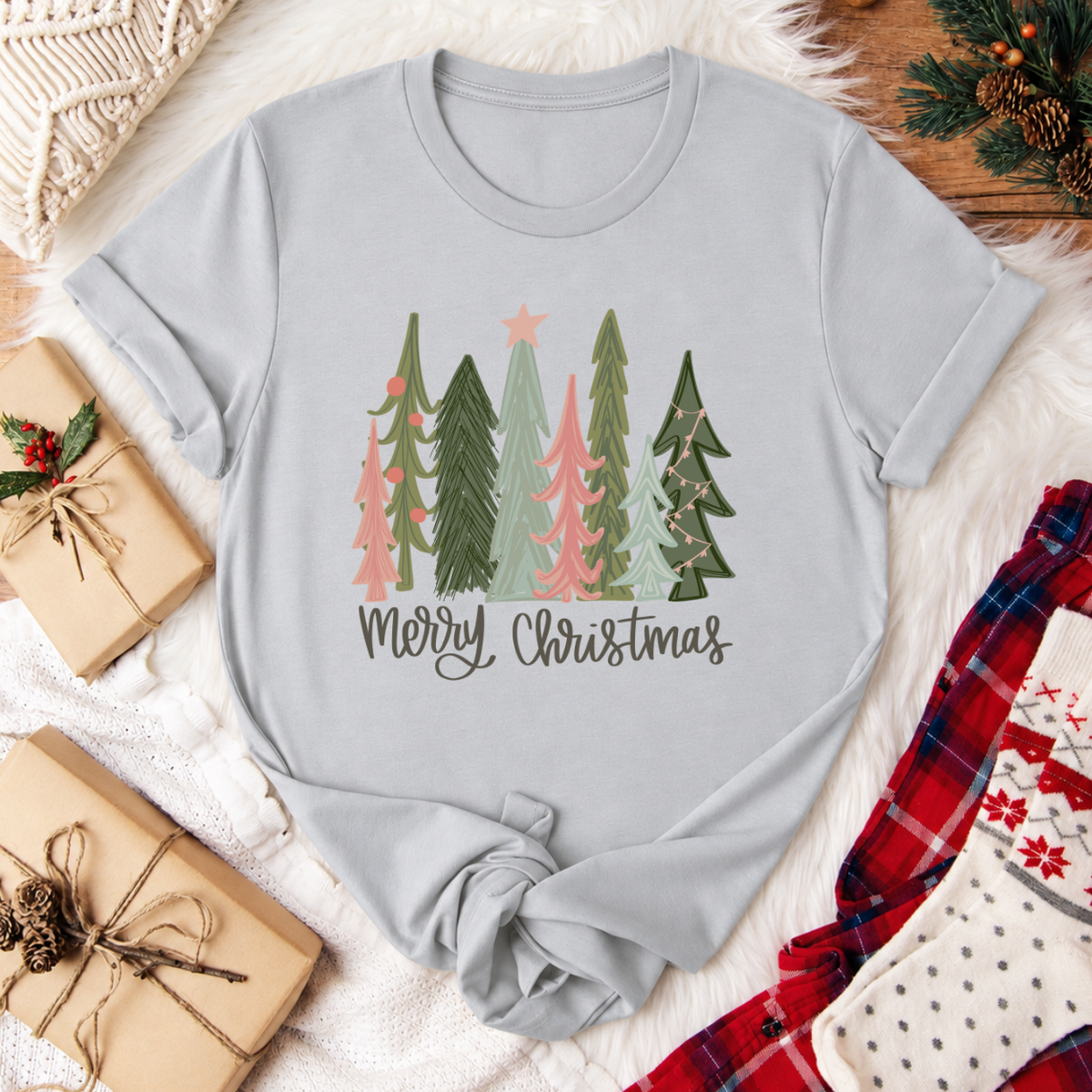 Merry Christmas Tree T-Shirt - Silver