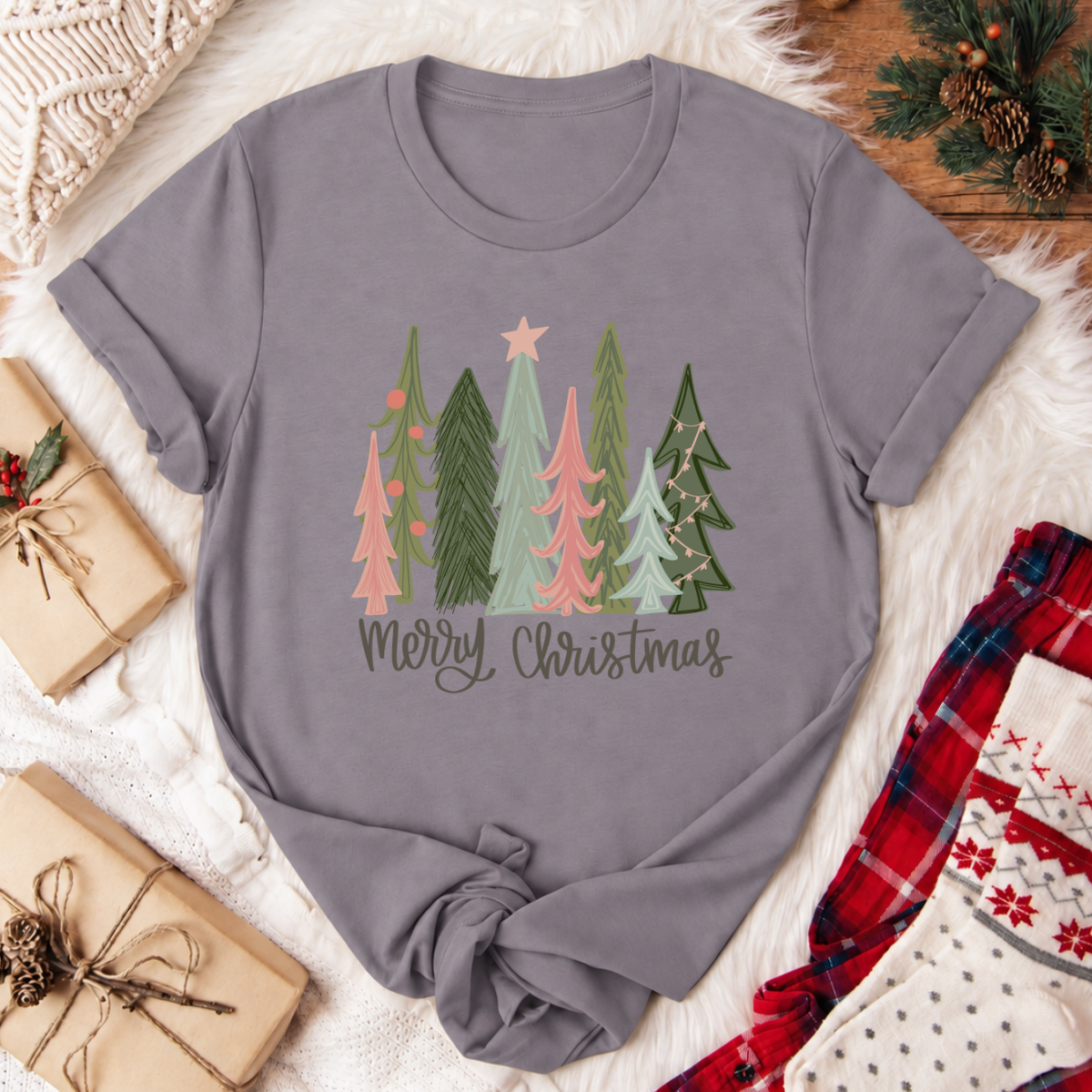 Merry Christmas Tree T-Shirt - Storm