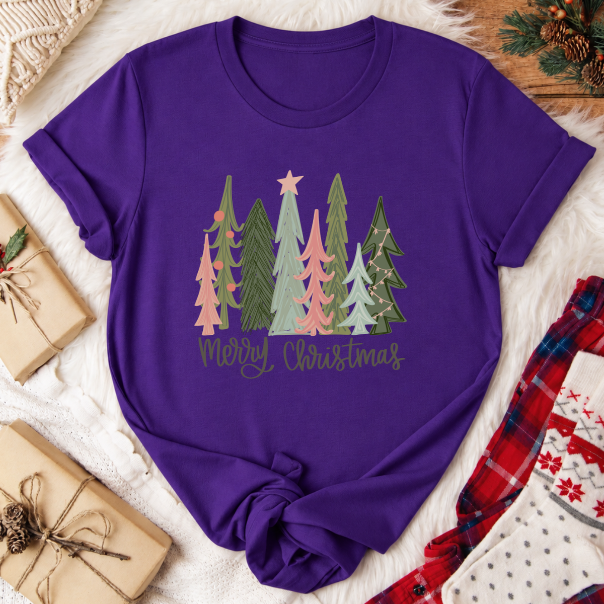 Merry Christmas Tree T-Shirt - Team Purple