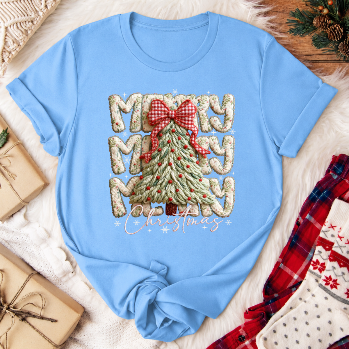 Merry Merry Christmas T-Shirt - Carolina Blue